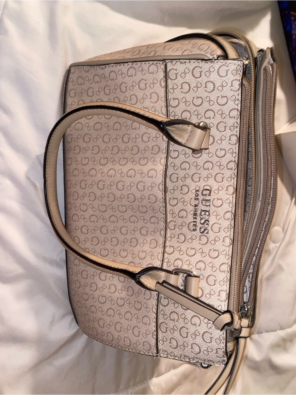 Guess Beige Logo Monogram Satchel